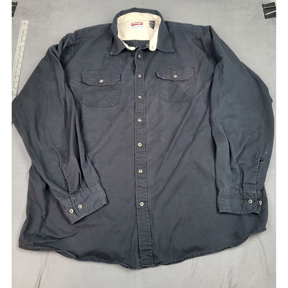 Wrangler‎ Premium Work Shirt Mens 2XT Blue Baggy Midweight Outdoor Tough Pockets